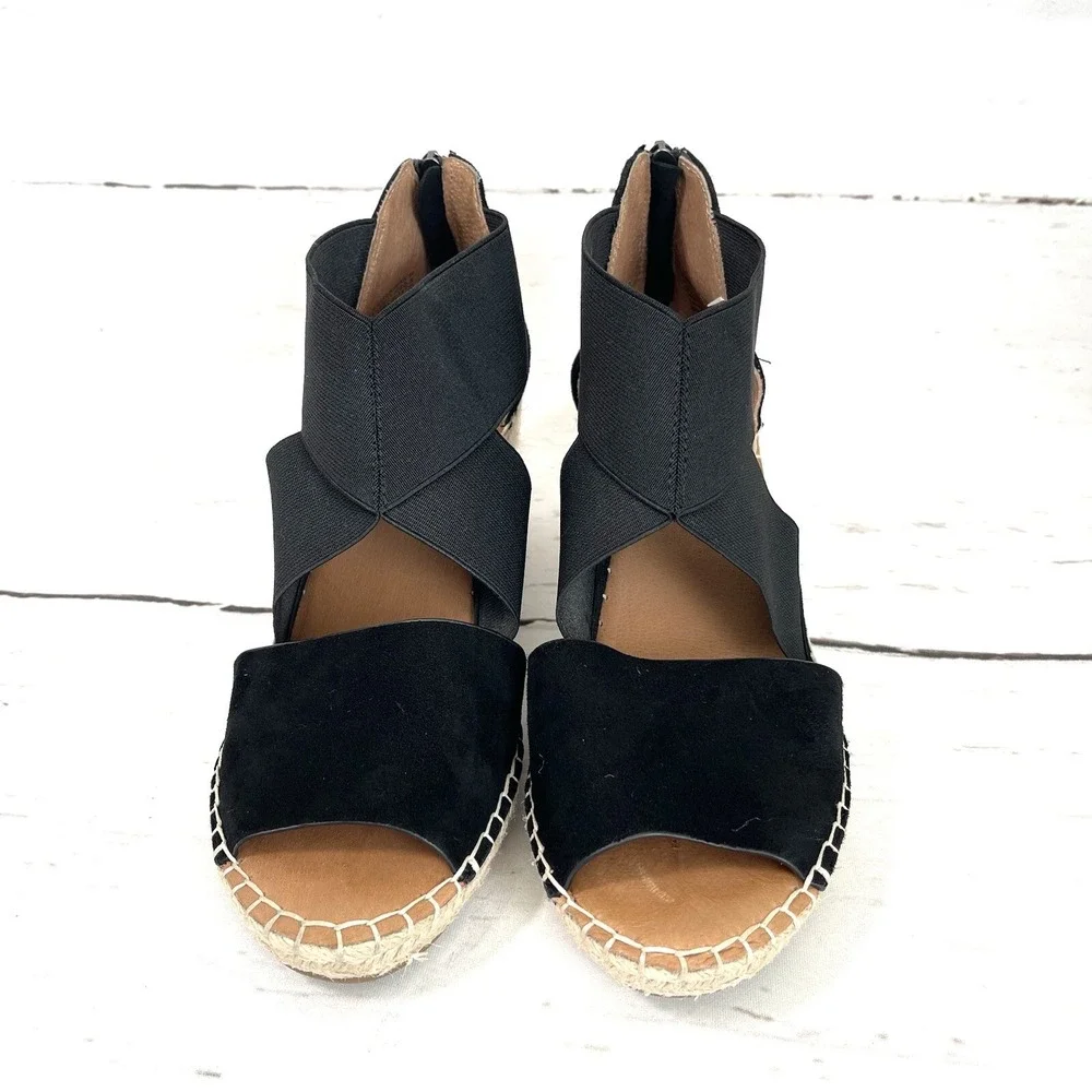 Gentle Souls Shoes Women's 10 Black Colleen Espadrille Wedge Sandals  New